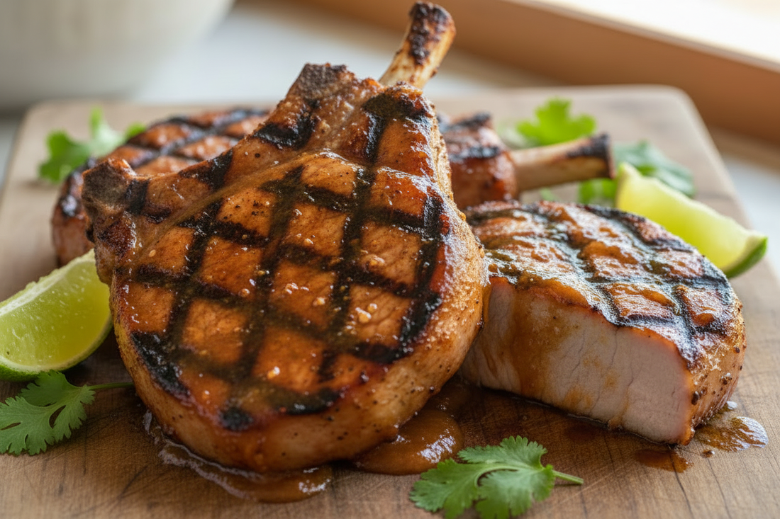 Grilled Pork Chops with Texas Voodoo Peanut Glaze