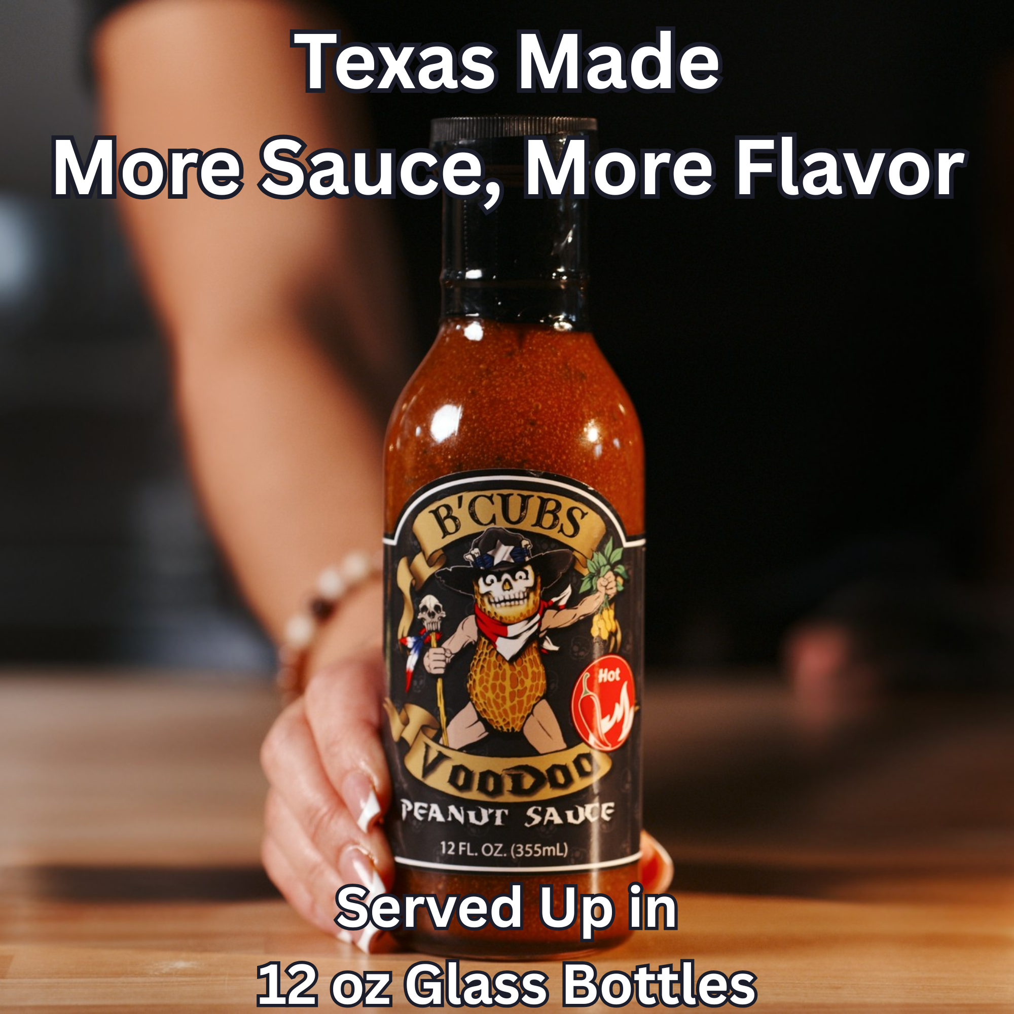 B’Cubs® Voodoo Peanut Sauce – Bold, Nutty & Sweet with a Spicy Kick – Asian-Style Peanut Sauce – Mild, Medium & Hot (12 oz Glass Bottle)