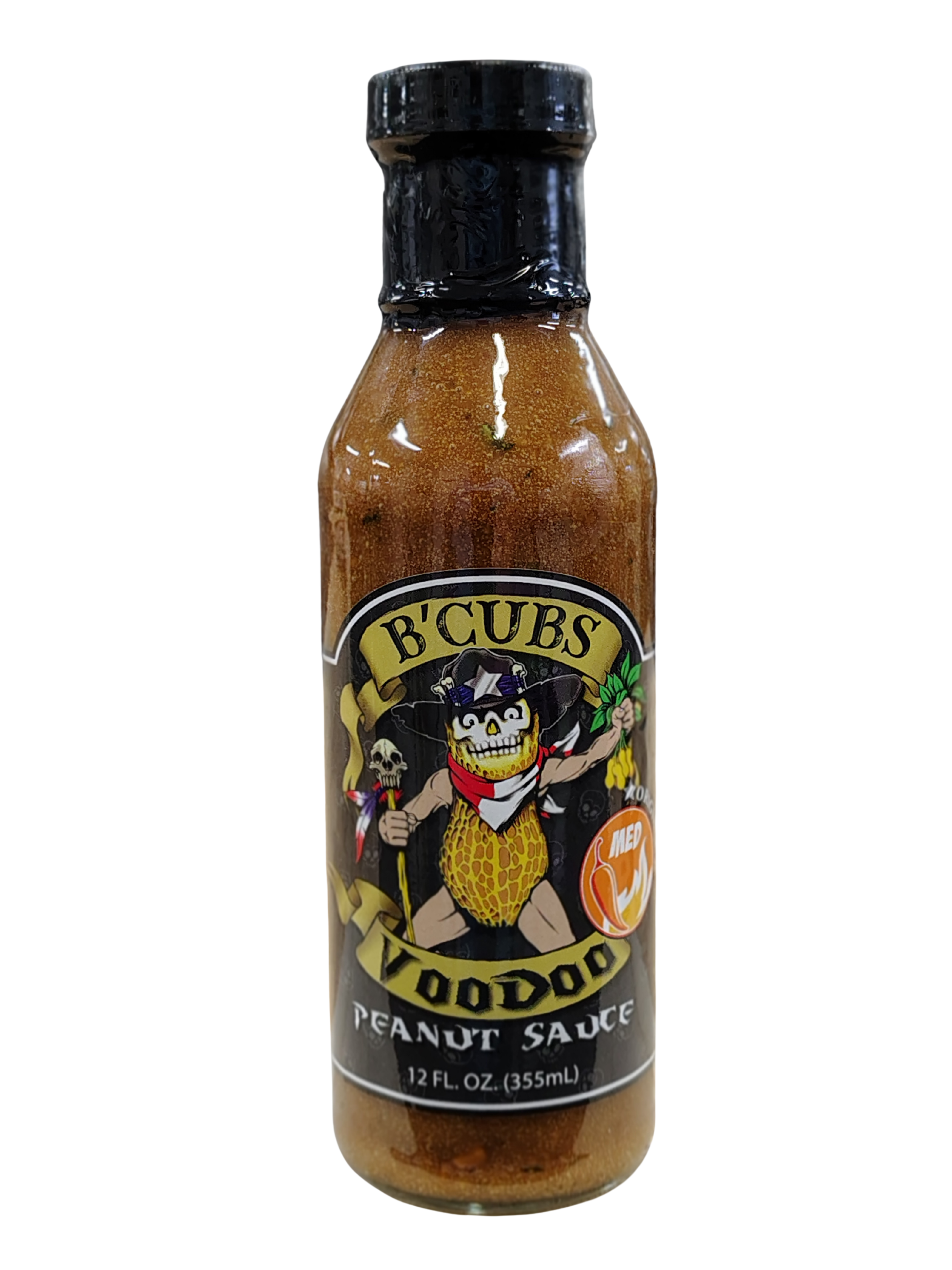 B’Cubs® Voodoo Peanut Sauce – Bold, Nutty & Sweet with a Spicy Kick – Asian-Style Peanut Sauce – Mild, Medium & Hot (12 oz Glass Bottle)
