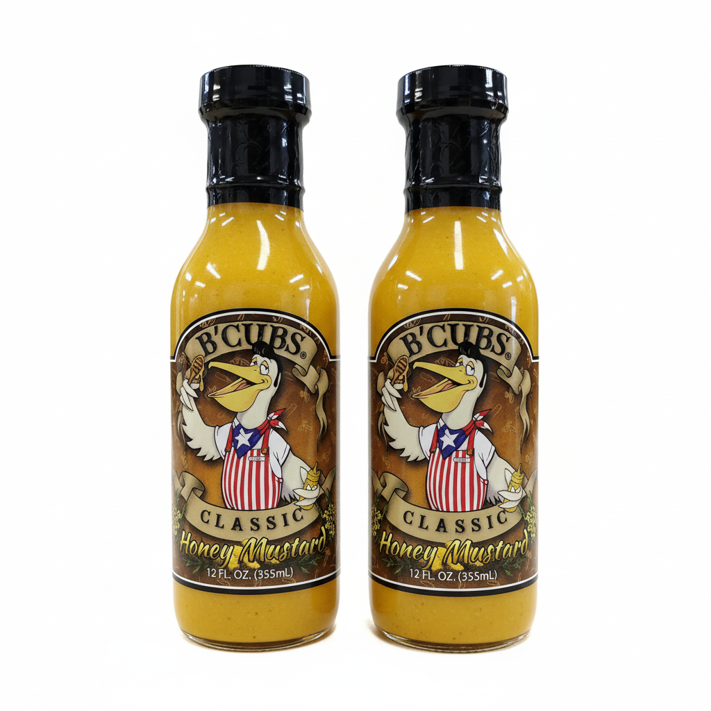 B'Cubs Classic Honey Mustard 2-Pack - two 12 oz glass bottles with real clover honey value bundle