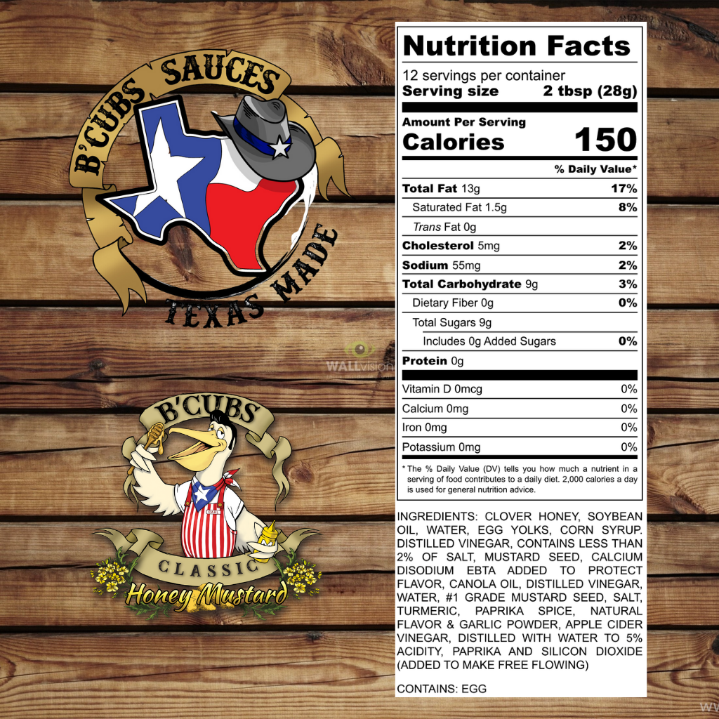 B’Cubs® Classic Honey Mustard – Sweet & Tangy Texas-Made Sauce with Real Clover Honey 12 oz Glass Bottle