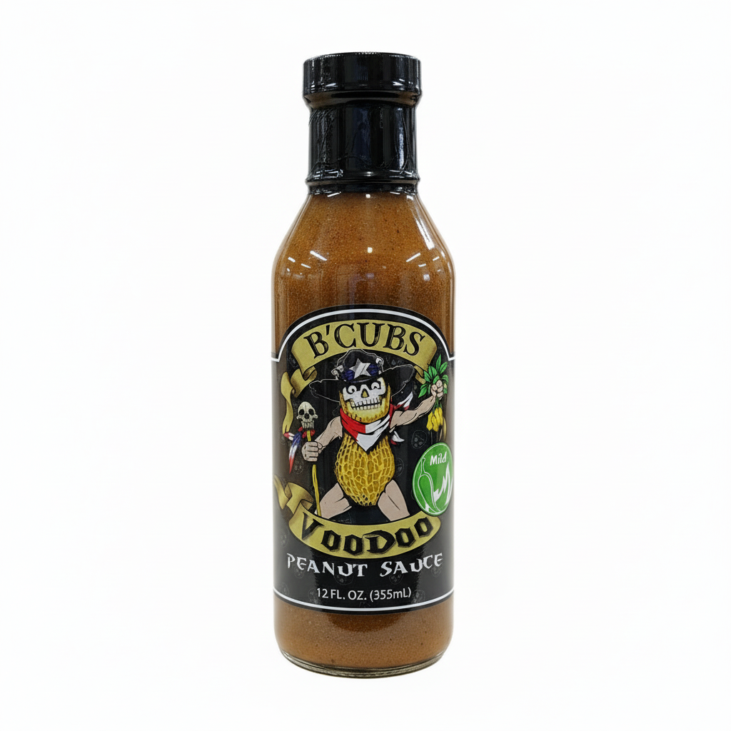 B'Cubs Voodoo Peanut Sauce Mild bottle on a white background