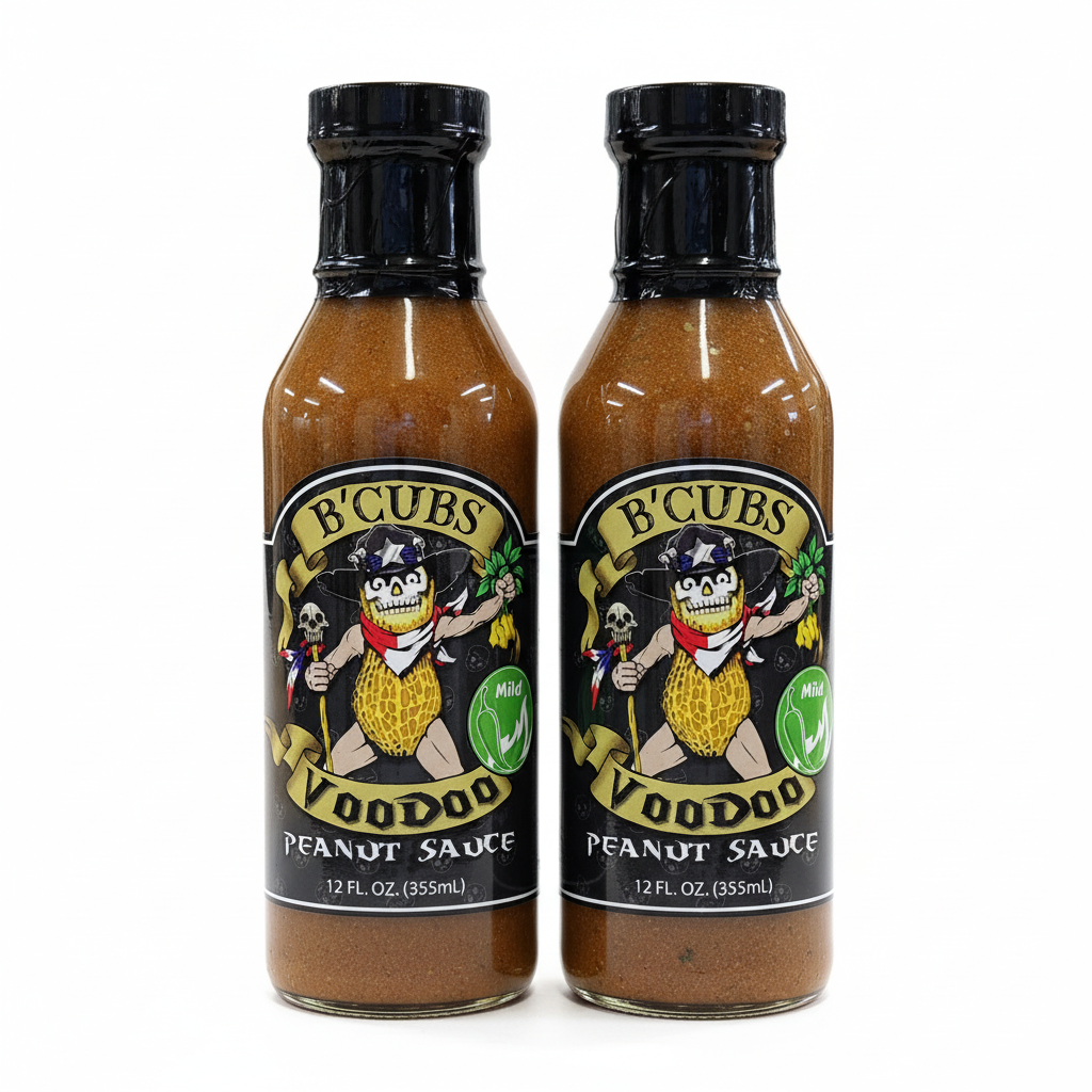 B'Cubs Voodoo Peanut Sauce Mild 2-Pack - two 12 oz glass bottles value bundle