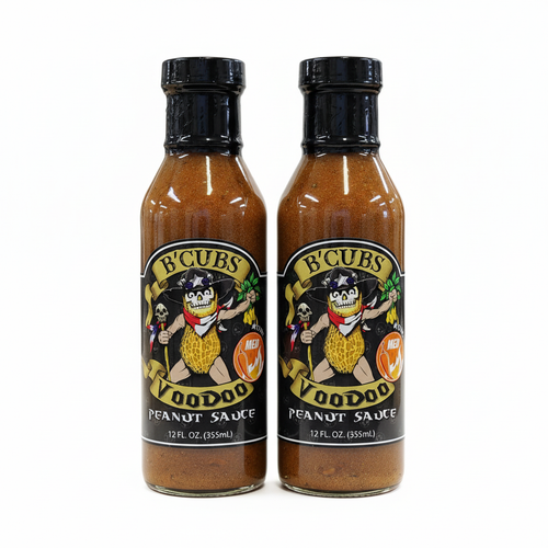 B'Cubs Voodoo Peanut Sauce Medium 2-Pack - two 12 oz glass bottles value bundle