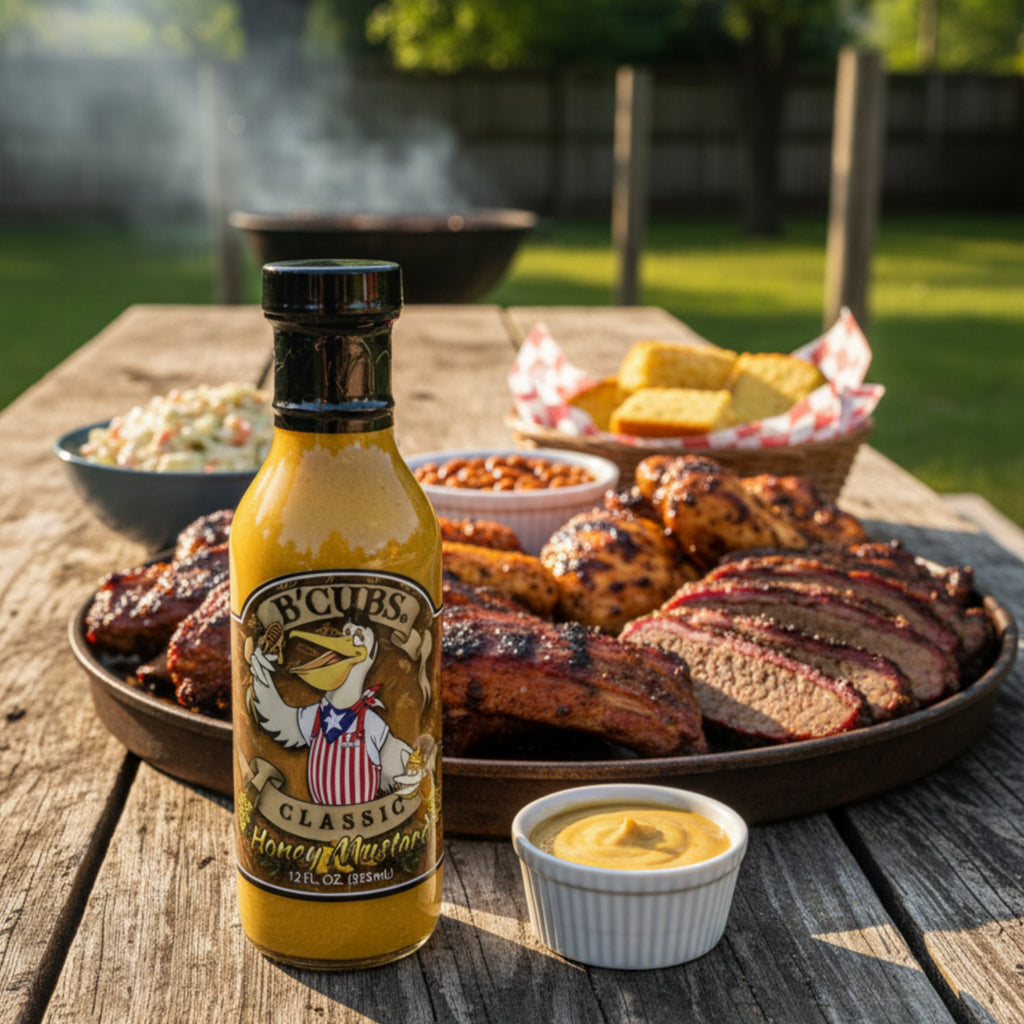 B’Cubs® Classic Honey Mustard – Sweet & Tangy Texas-Made Sauce with Real Clover Honey 12 oz Glass Bottle