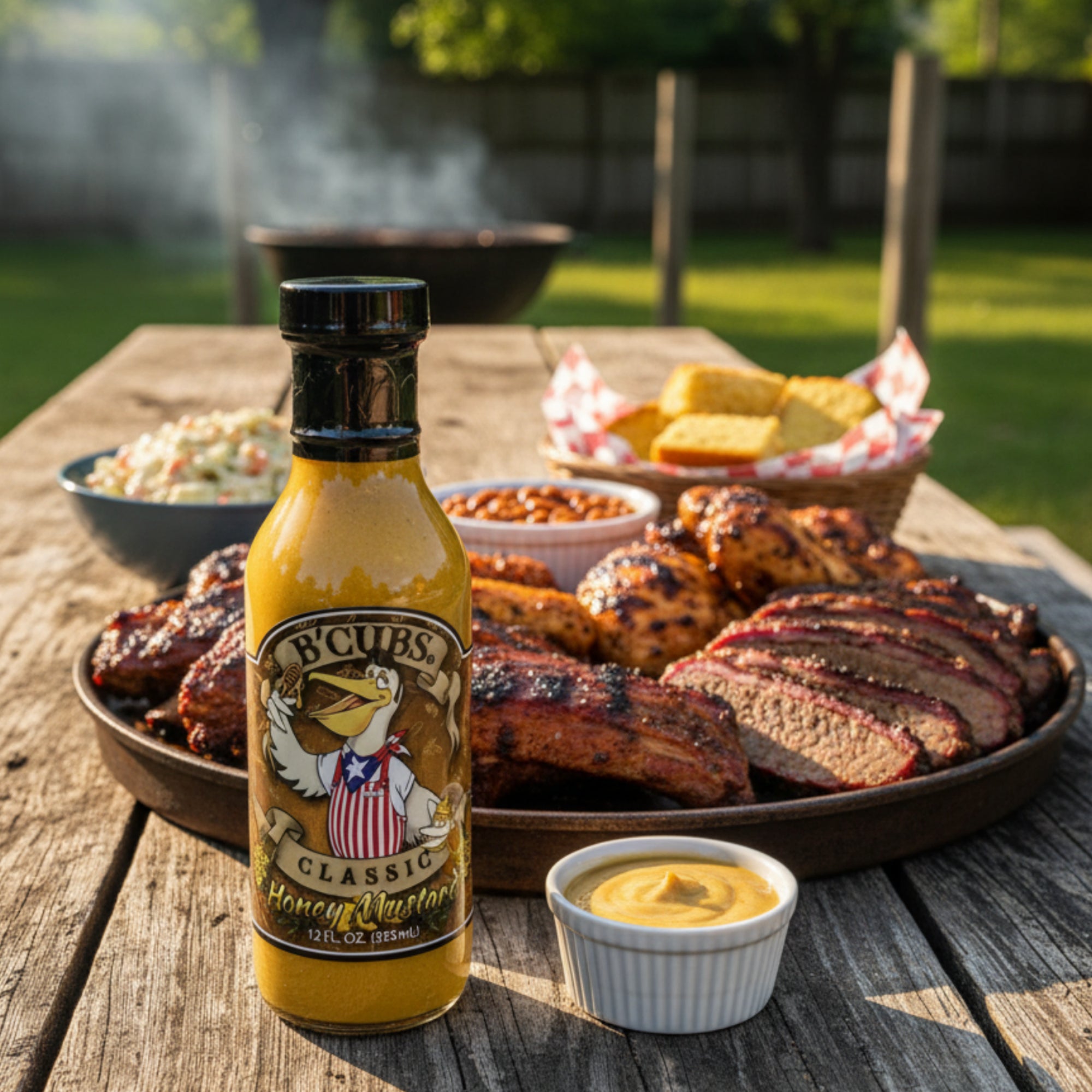 B’Cubs® Classic Honey Mustard – Sweet & Tangy Texas-Made Sauce with Real Clover Honey 12 oz Glass Bottle