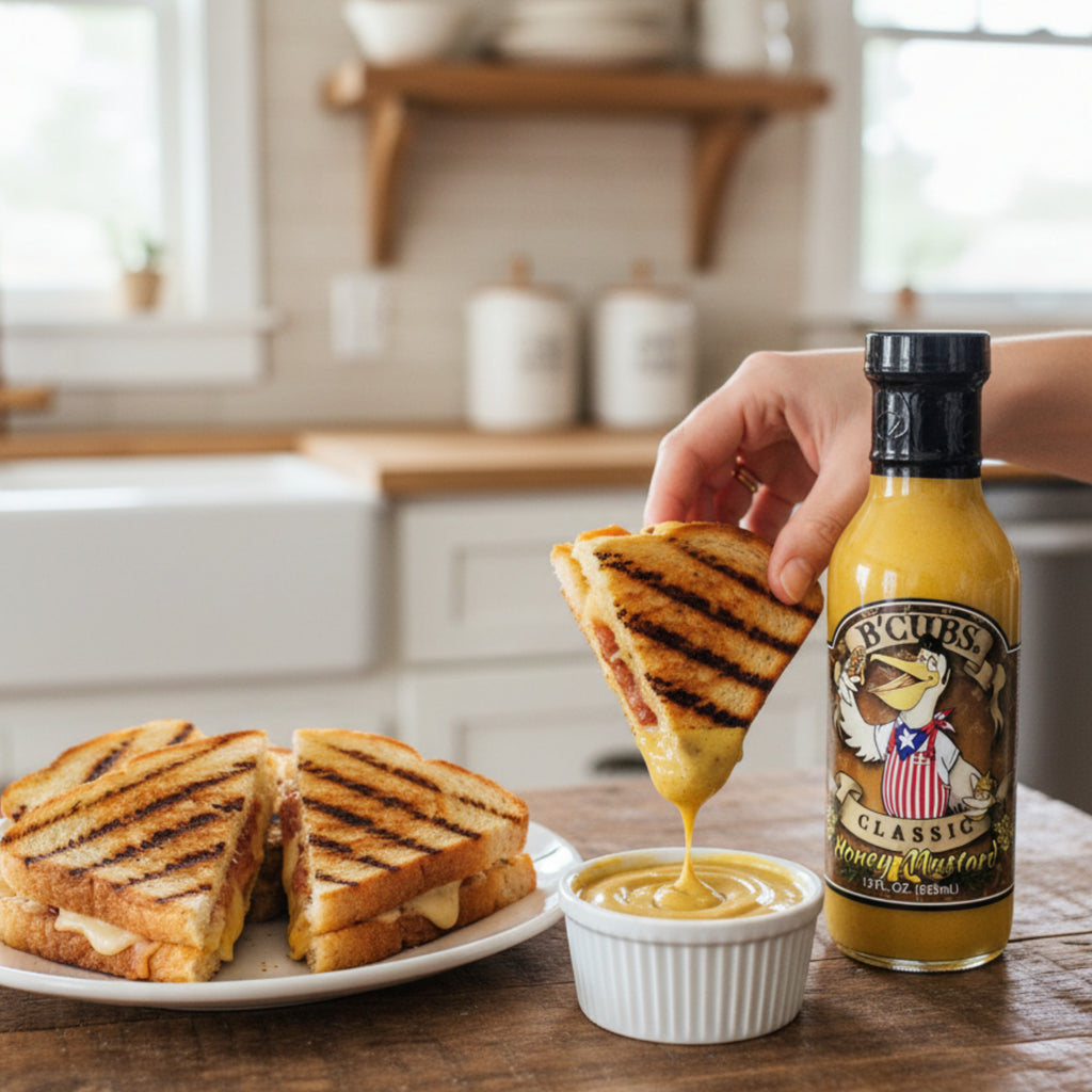 B’Cubs® Classic Honey Mustard – Sweet & Tangy Texas-Made Sauce with Real Clover Honey 12 oz Glass Bottle